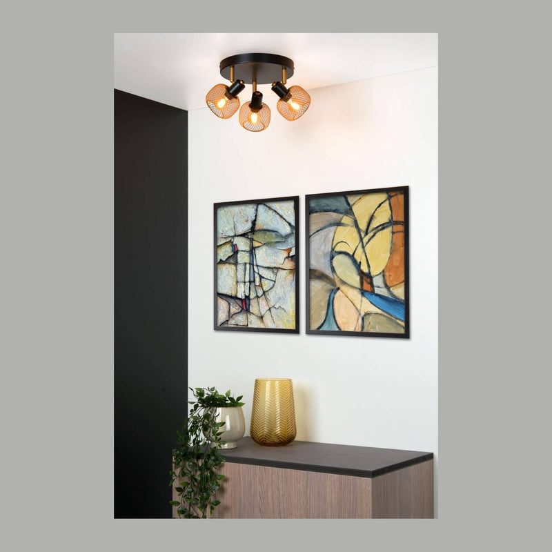 Plafonnier Maren 3 lumières doré mat et noir
