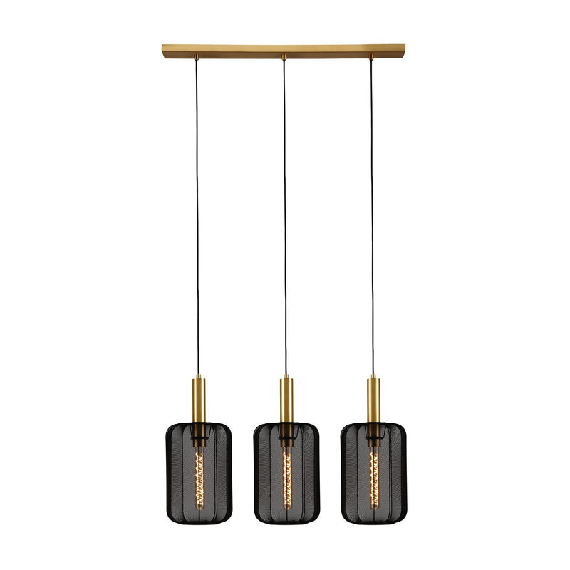 Suspension Corina 3 lumières noire et dorée mat, tissu