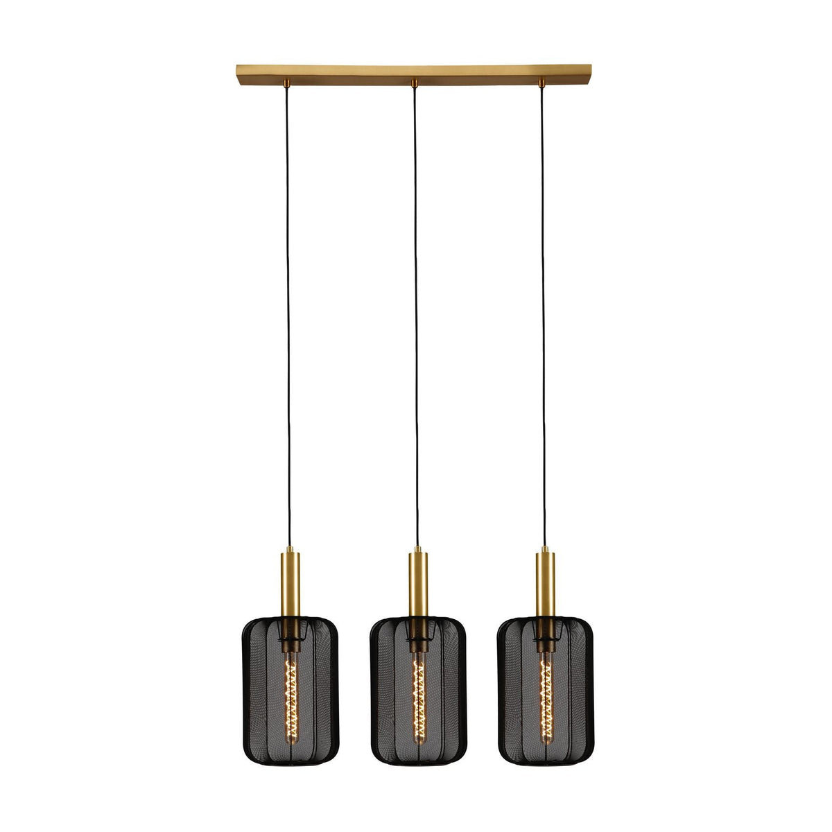 Suspension Corina 3 lumières noire et dorée mat, tissu