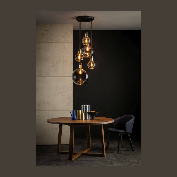 Suspension Julius 5 lumières fumée et grise, verre