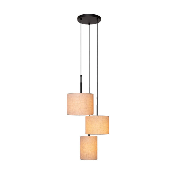 Suspension Maya 3 lumières beige et noire, coton