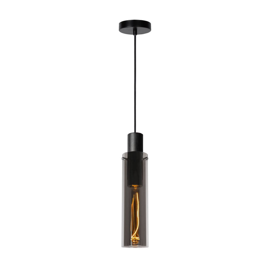 Vue de face de la suspension noire avec sa rosace et son câble