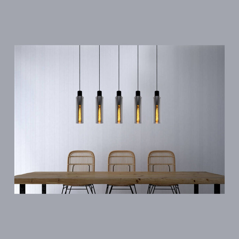 Suspension Orlando 5 lumières fumée et grise, verre