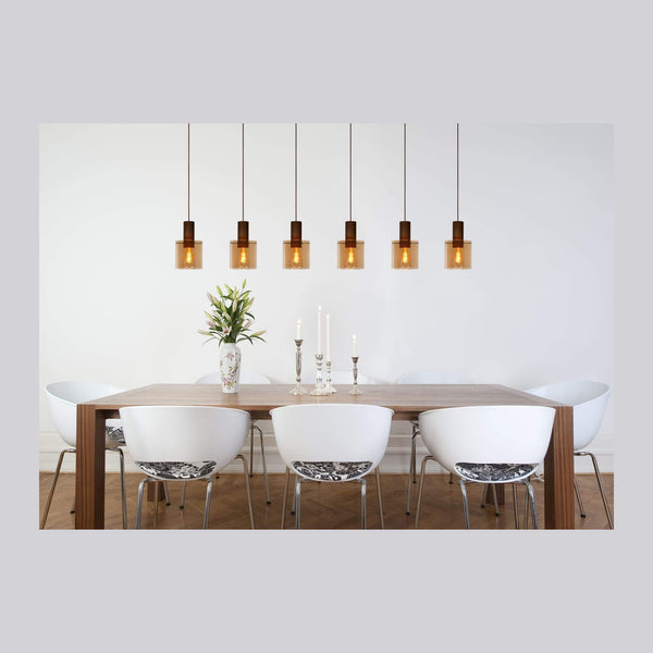 Suspension Toledo 3 lumières ambrée et cuivrée, verre, L 100 cm
