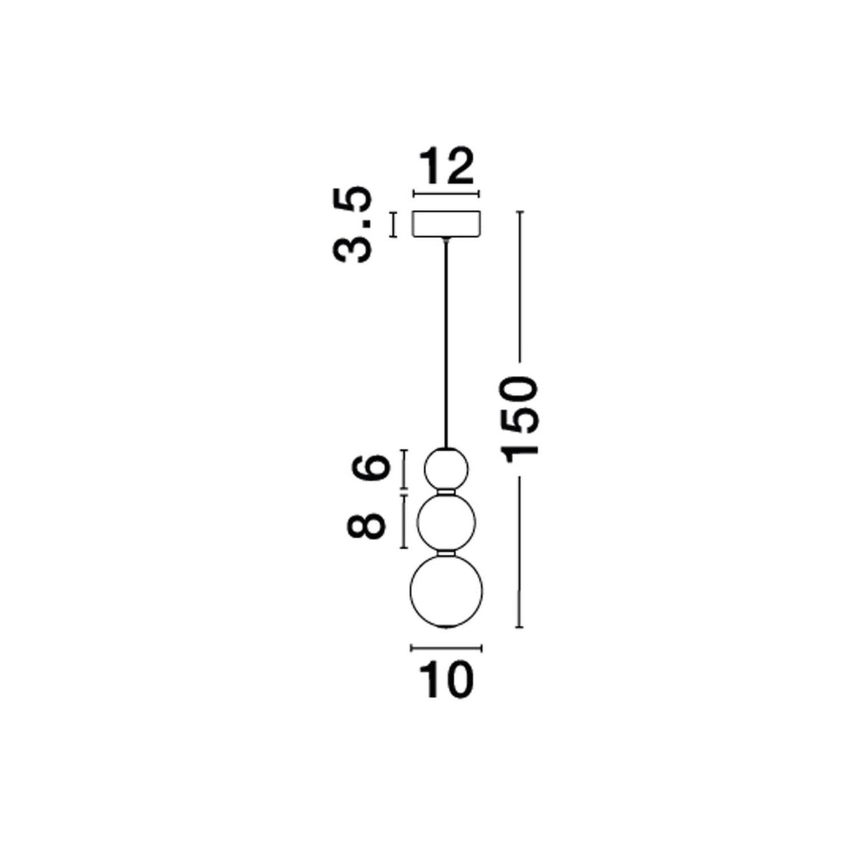 Illustration technique avec mesures de la hauteur et des diamètres des globes.