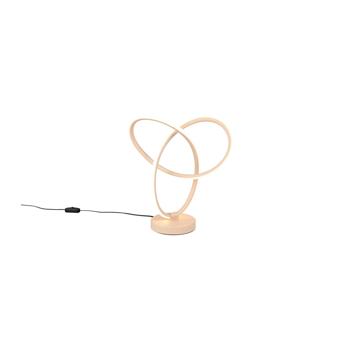 Lampe de table beige avec trois boucles entrelacées sur socle rond