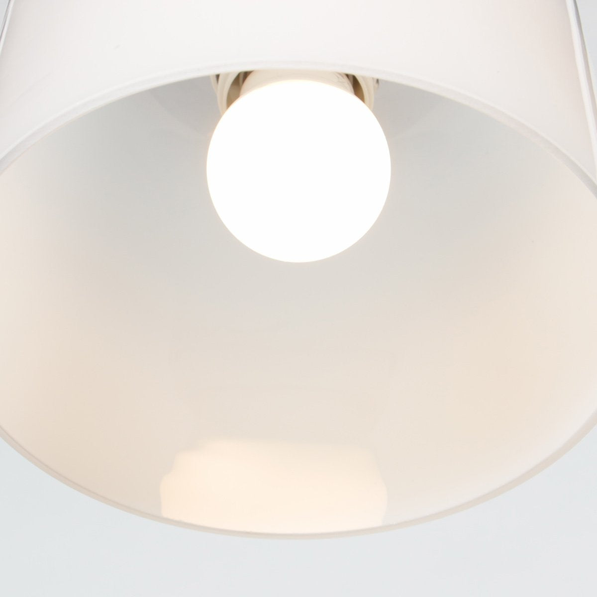 Vue par en-dessous montrant l'ampoule à l'intérieur de l'abat-jour en verre