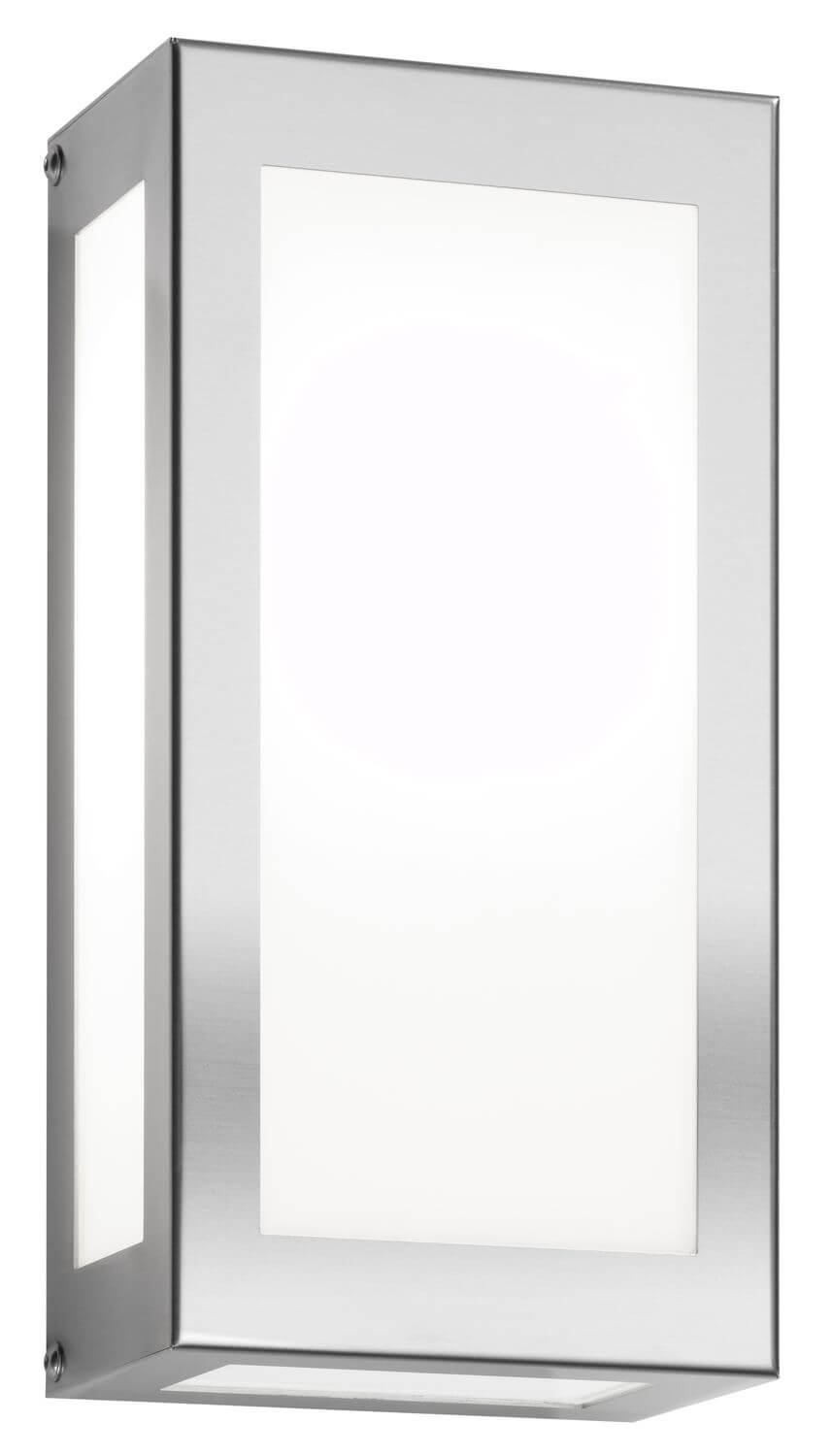 Vue de face de l'applique murale en acier inoxydable avec panneau lumineux blanc