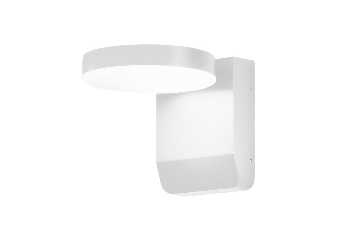 Vue de trois quarts du luminaire mural blanc, détail du support et de la vis de fixation