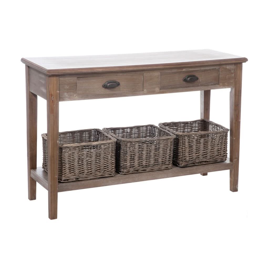 Console Tiroirs Panier Bois Gris - Designix