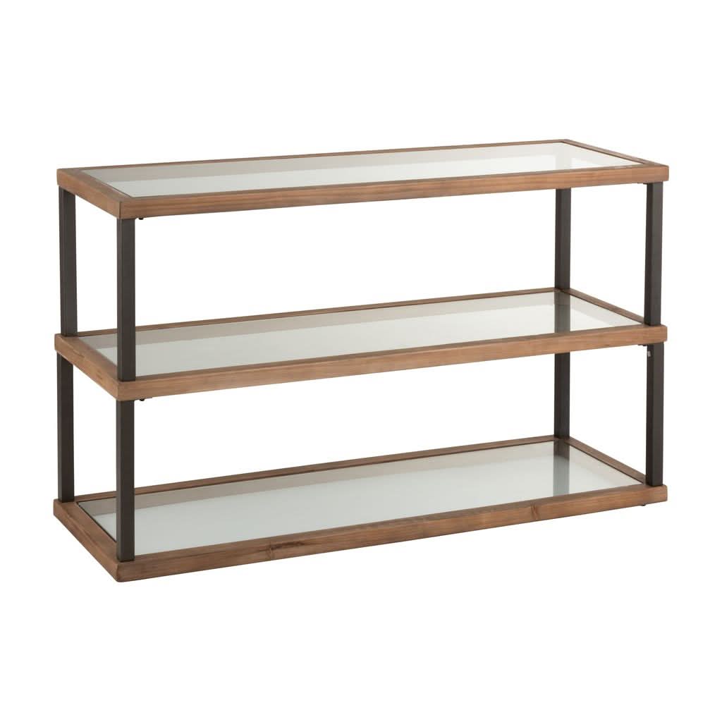 Console Verre Bois Marron 3 Niveaux - Designix