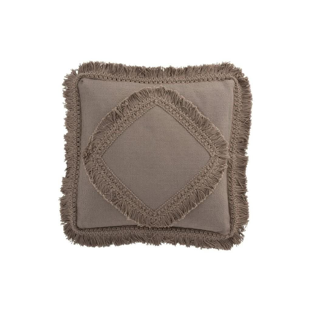 Coussin Carré Frangé Coton Taupe - Designix