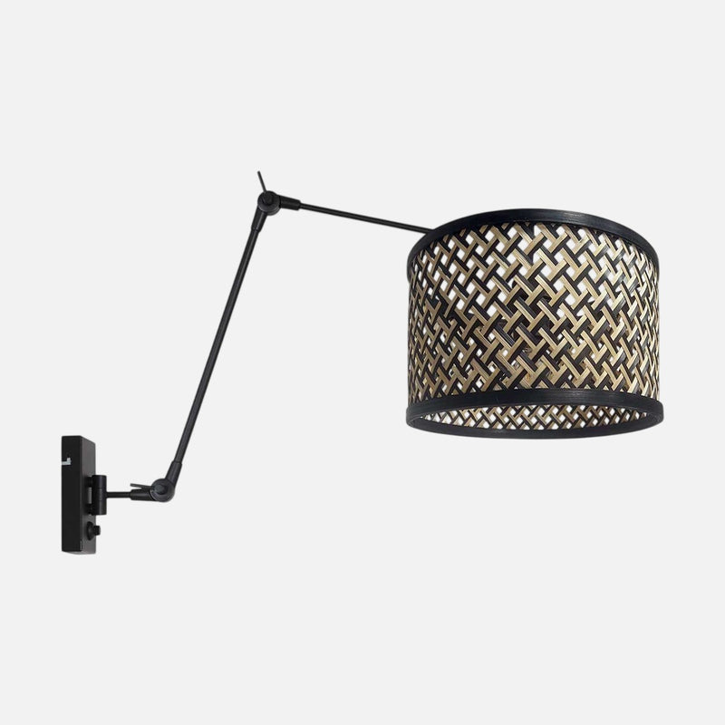 Wandleuchte mit Leselicht aus Bambus, schwarzer Gelenkarm Ø 30 cm | Yumé
