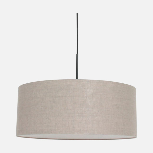 Suspension lin gris, abat-jour tambour Ø 50 cm sur monture noire, salle à manger | Sparkled Light