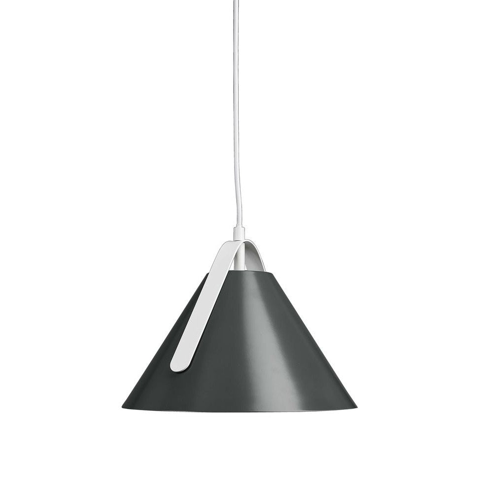 Suspension grise conique de face, avec câble et boucle blanches