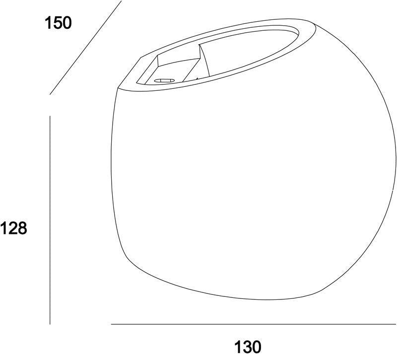 Schéma technique coté avec dimensions 150, 130 et 128 millimètres.