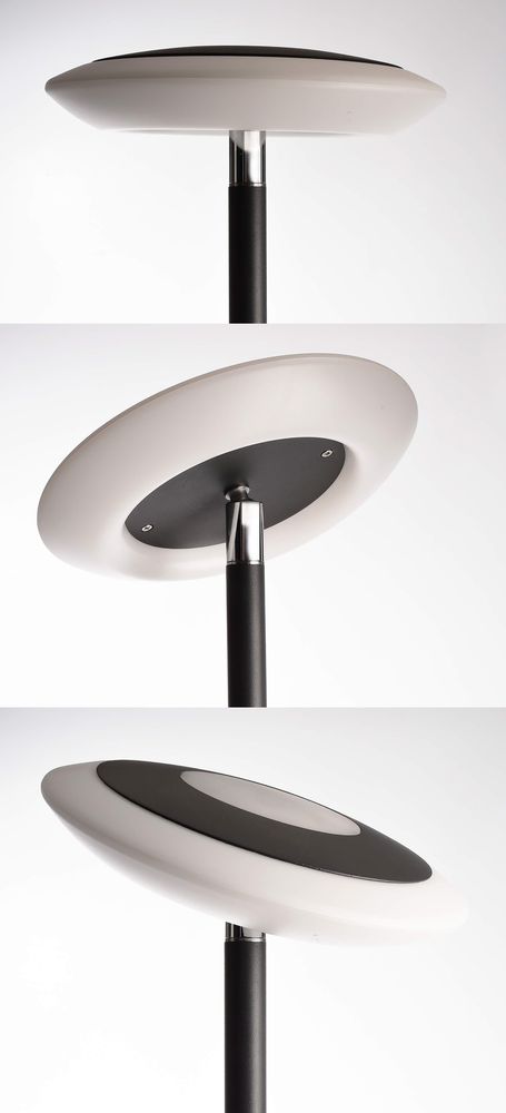 Trois vues rapprochées du plateau diffusateur rond, fixation et contour gris.