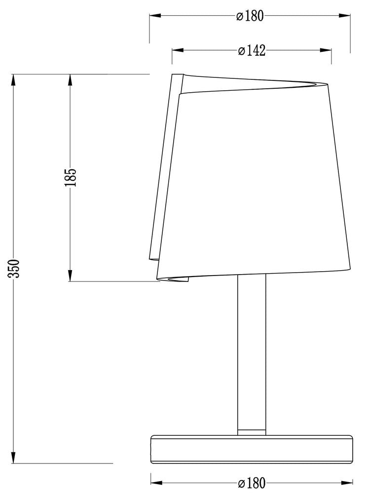 Schéma de dimensions du luminaire avec hauteur et diamètres de l'abat-jour.
