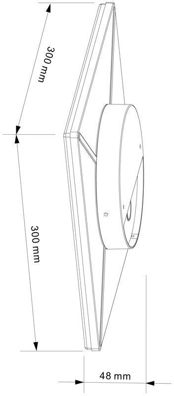 Schéma de dimensions du profil, 300 mm de côté et 48 mm d’épaisseur.