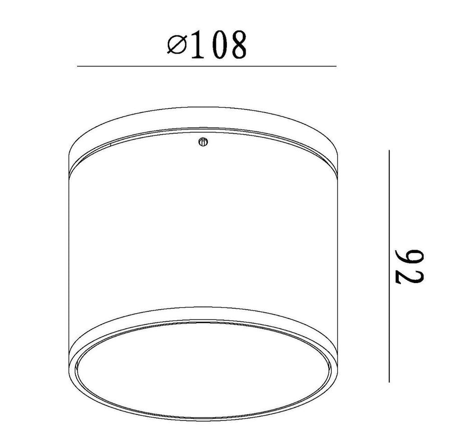 Schéma de dimensions indiquant un diamètre de 108 mm et une hauteur de 92 mm