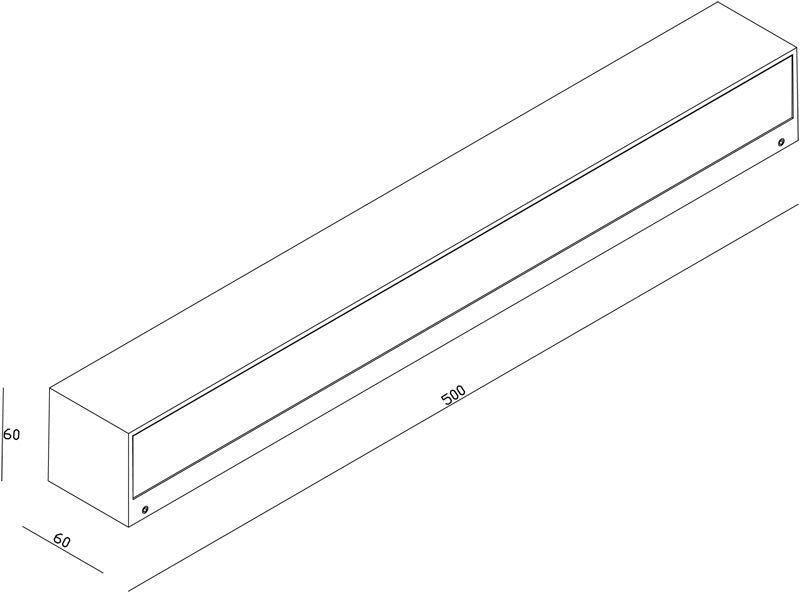 Schéma coté du luminaire linéaire indiquant 500 mm de longueur et 60 mm de section.