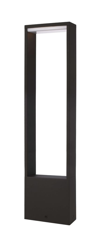 Vue en angle du lampadaire anthracite, cadre vertical ouvert et base pleine.