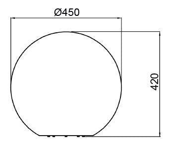Schéma de dimensions du luminaire sphérique, diamètre 450 mm et hauteur 420 mm