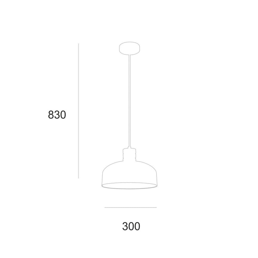 Schéma de dimensions : hauteur totale 830 mm et diamètre 300 mm