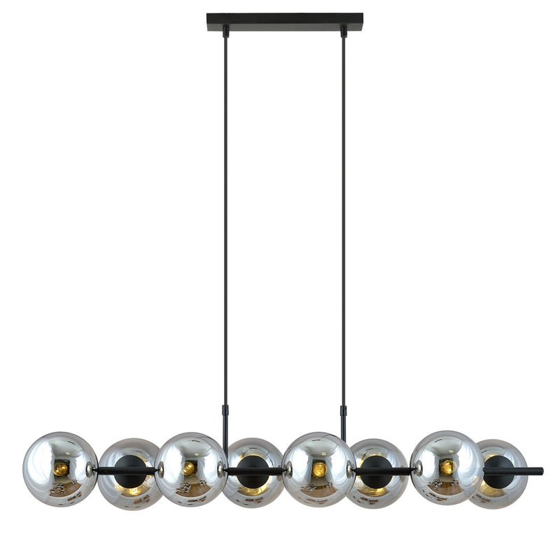 Suspension Vibaron 8 lumières noire et anthracite, verre