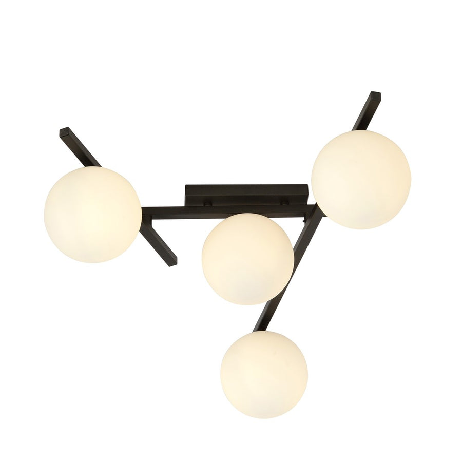 Plafonnier Luleris 4 lumières noir et opale, verre