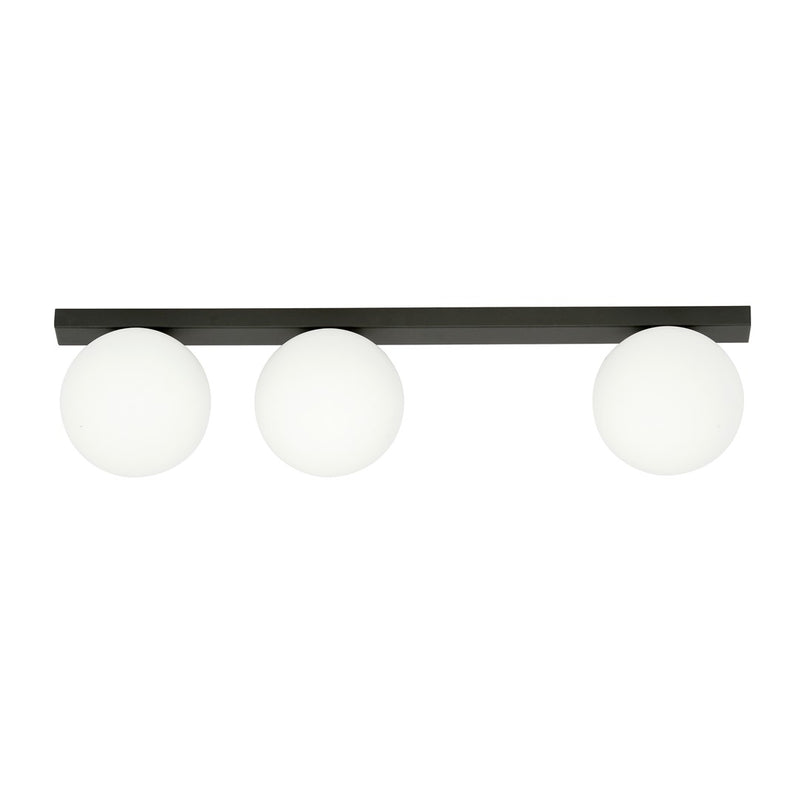 Plafonnier Reylorn 3 lumières noir et opale, verre