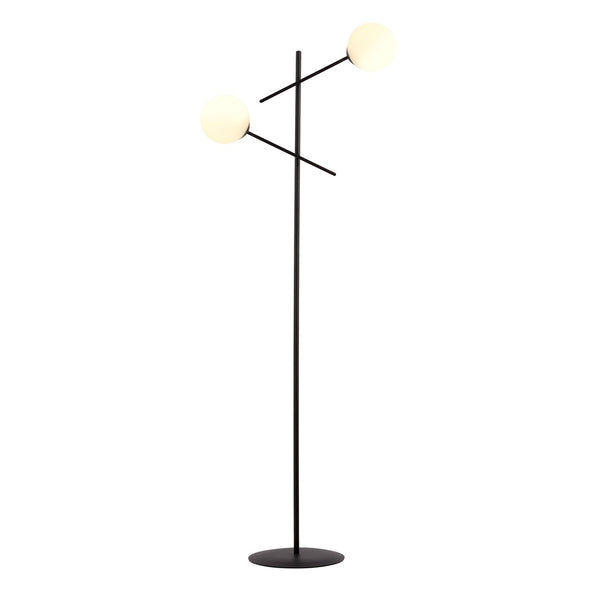 Lampadaire Norrika 2 lumières noir et opale, verre