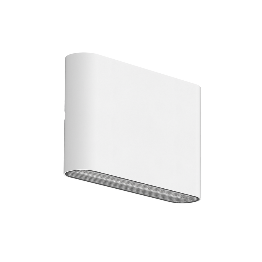 Vue de face décalée de l'applique blanche avec diffuseur inférieur apparent.