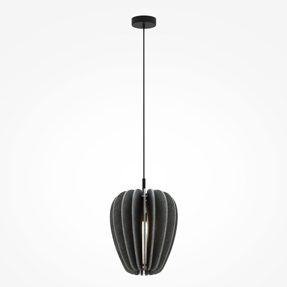 Vue de face sur fond blanc, suspension noire avec câble et rosace.