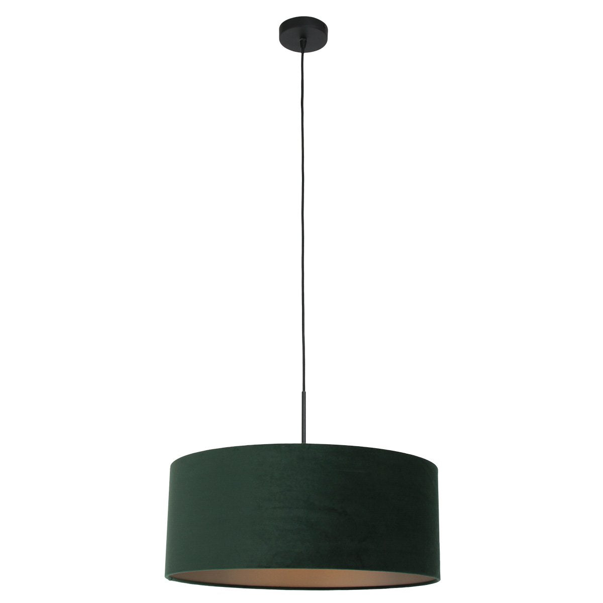 Suspension complète avec rosace noire, câble réglable et abat-jour cylindrique vert
