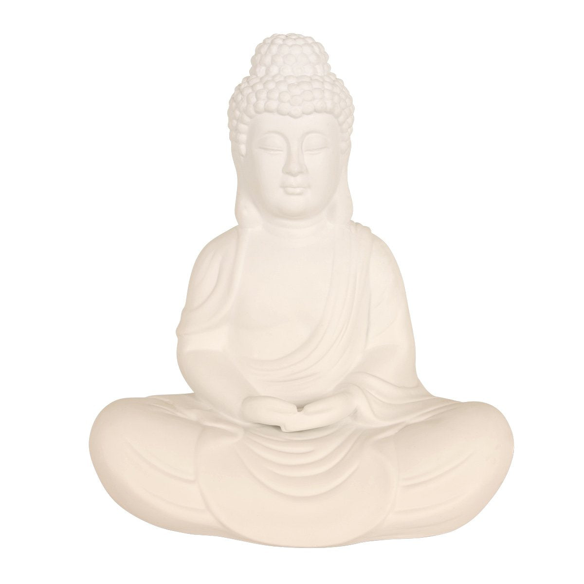 Lampe à poser en forme de Bouddha assis, blanc mat, vue de face