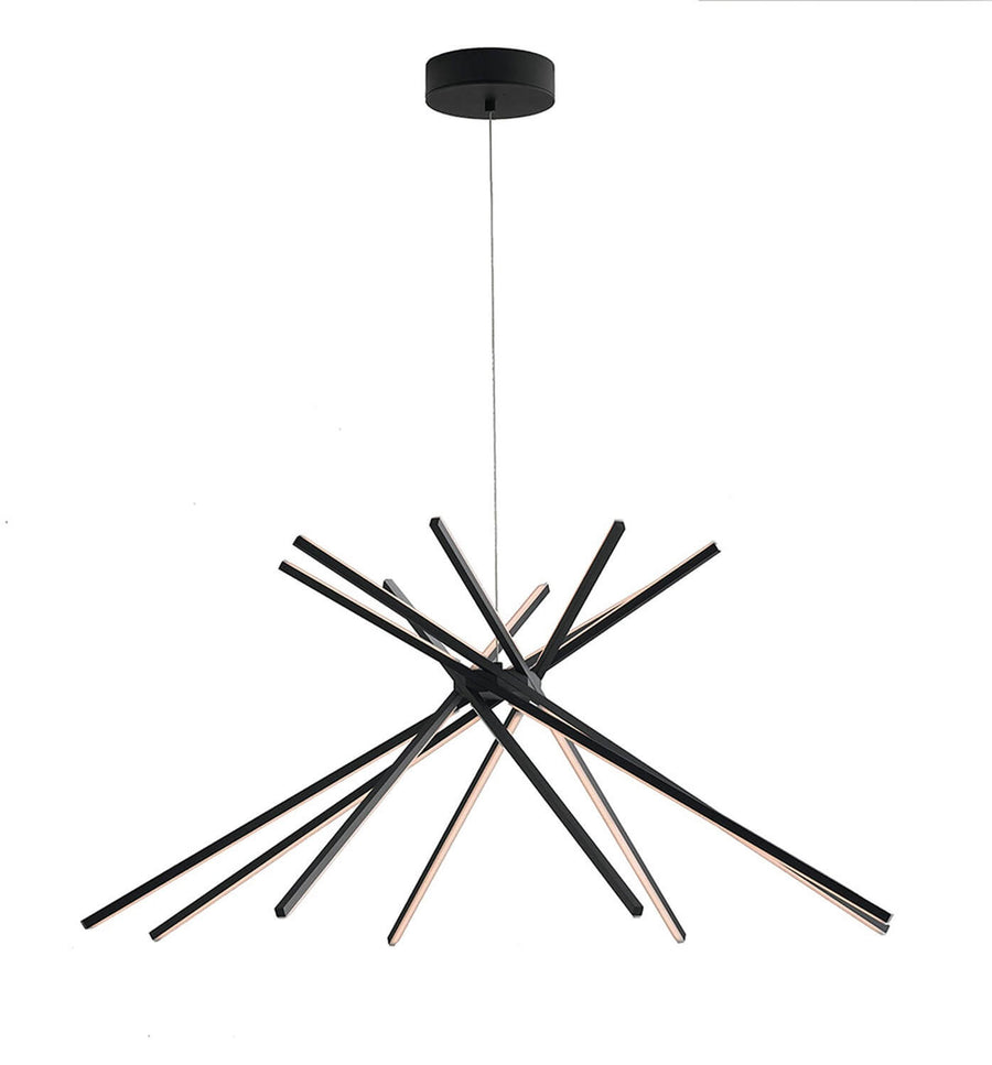 Produit entier sur fond blanc, câble de suspension et fines tiges noires