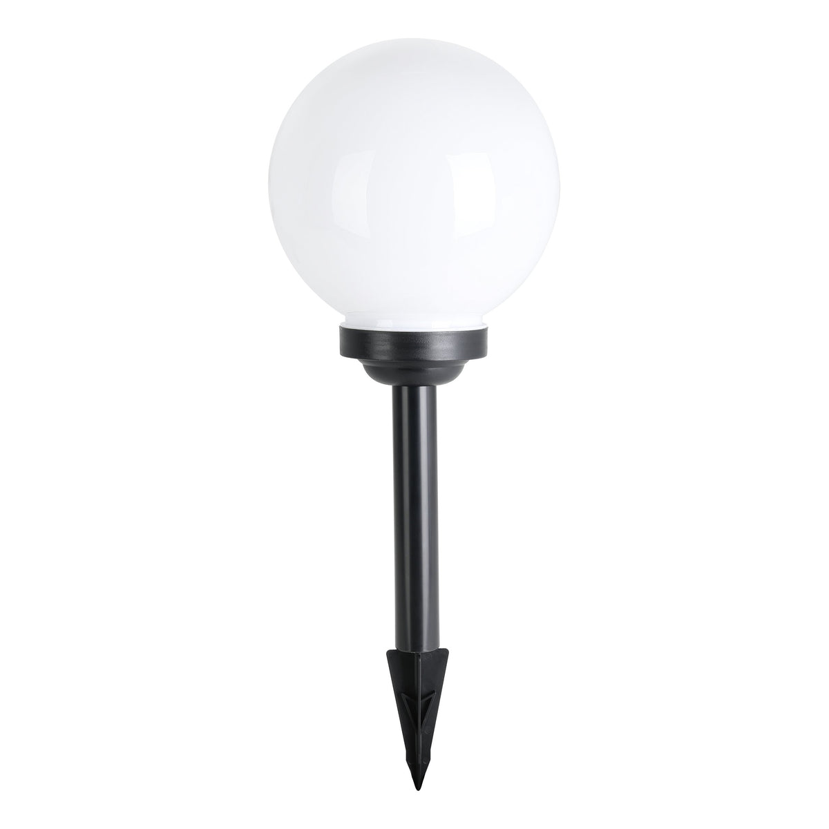 Vue entière du luminaire avec son pic métallique à planter dans le sol