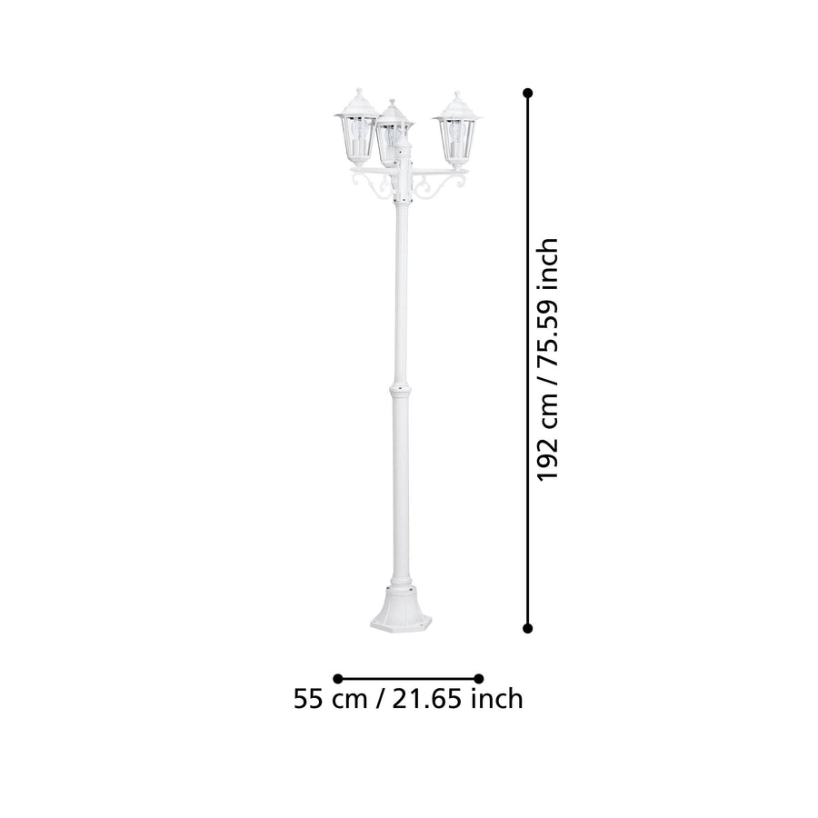 Schéma de dimensions indiquant la hauteur et la largeur du lampadaire