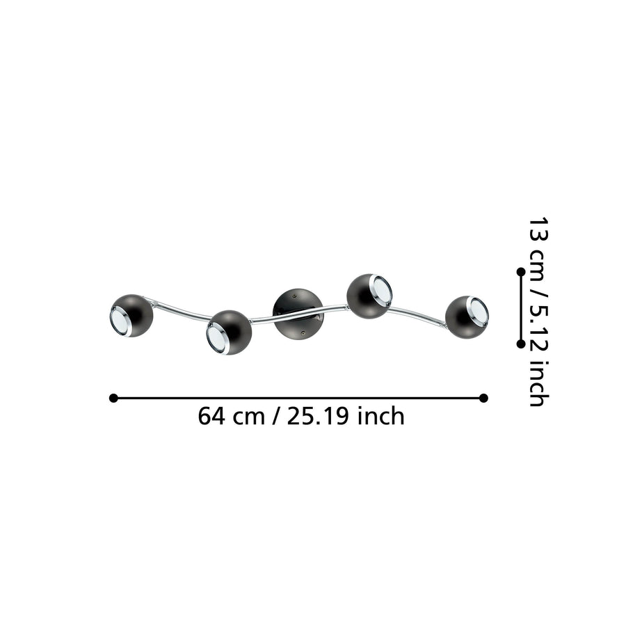 Plafonnier Bimeda nickel et noir, L 64 cm