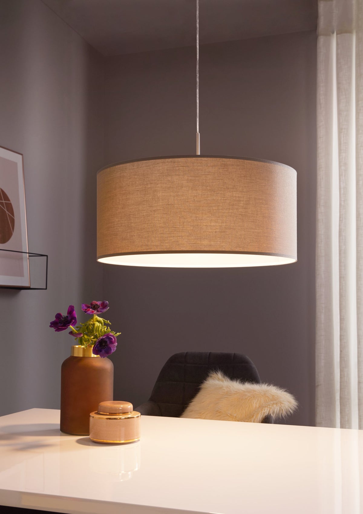 Suspension Pasteri taupe et grise, tissu, L 53 cm