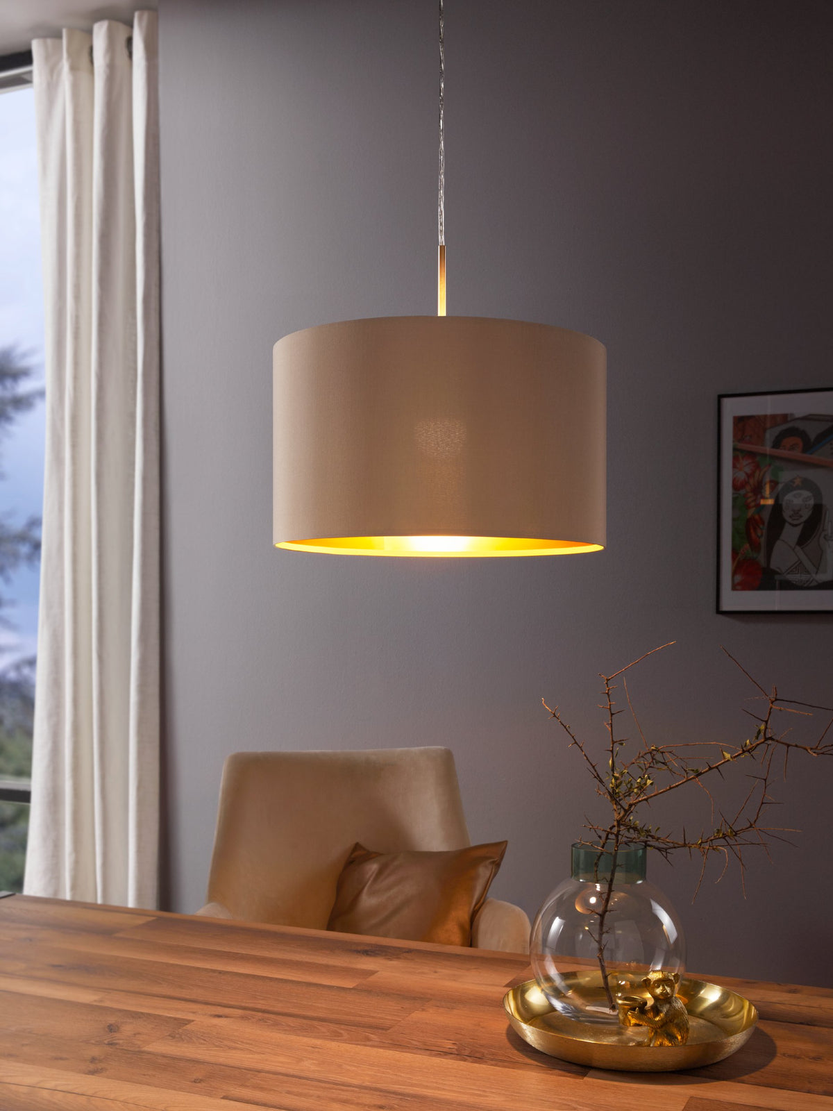 Suspension Maserlo taupe et dorée, tissu