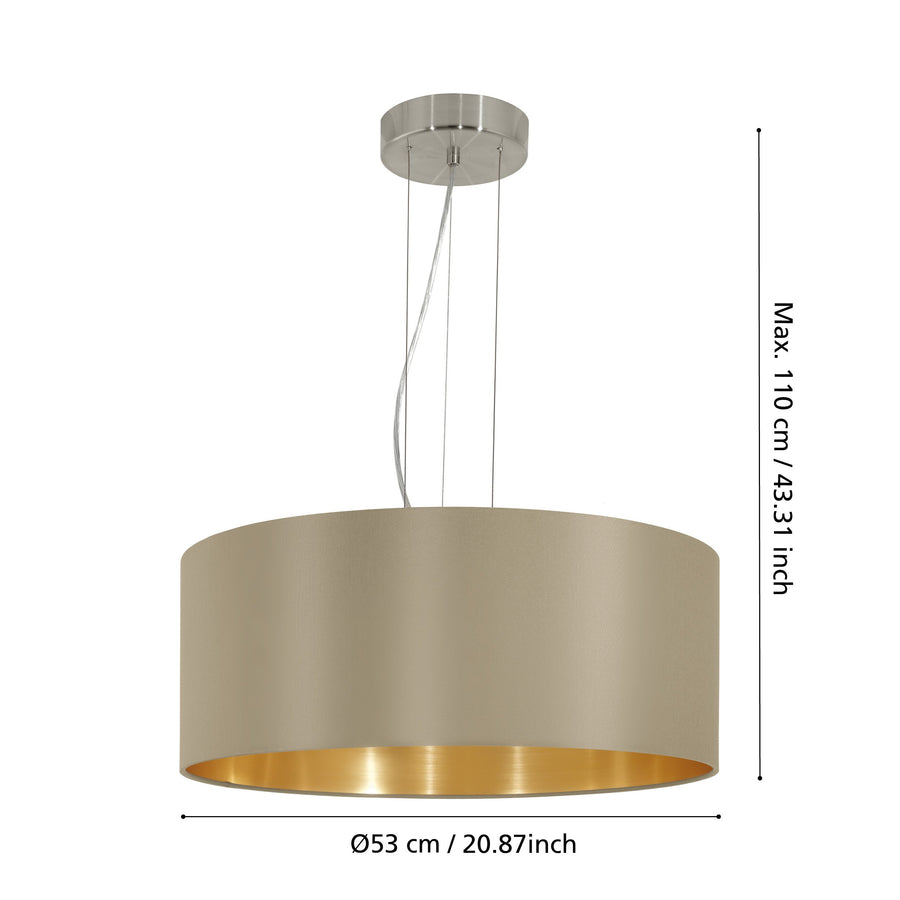 Schéma de dimensions indiquant diamètre 53 cm et hauteur maximale 110 cm.
