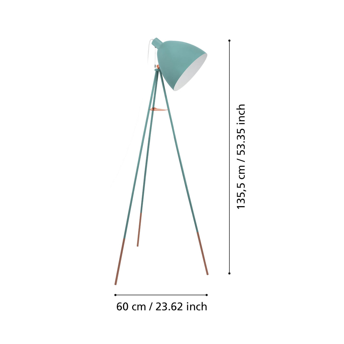 Schéma coté du lampadaire avec hauteur et largeur en centimètres