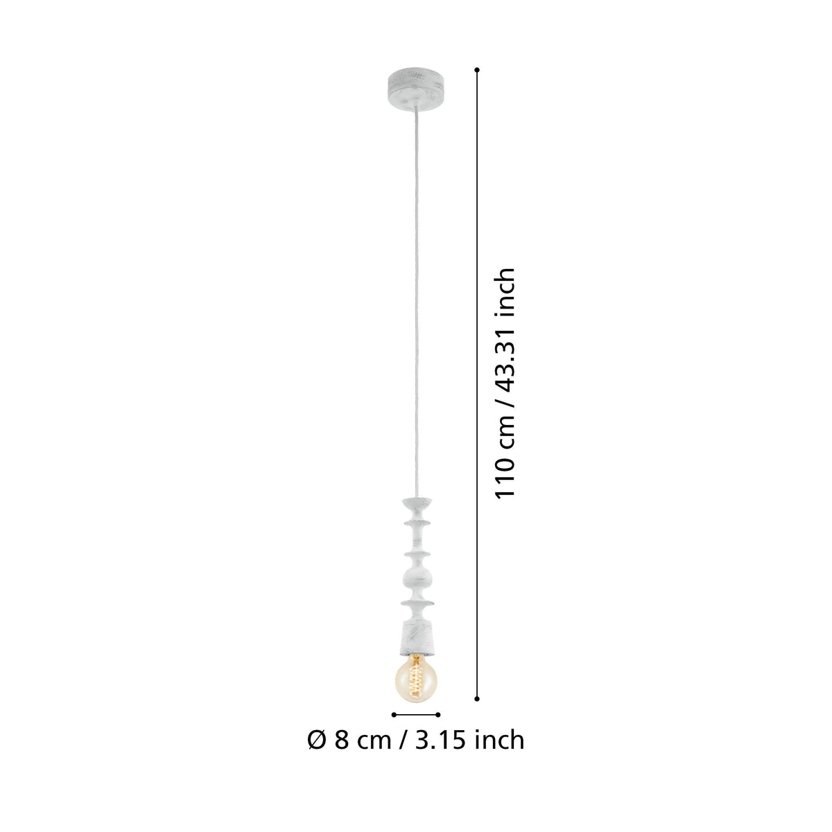 Schéma de dimensions indiquant une hauteur de 110 cm et un diamètre de 8 cm