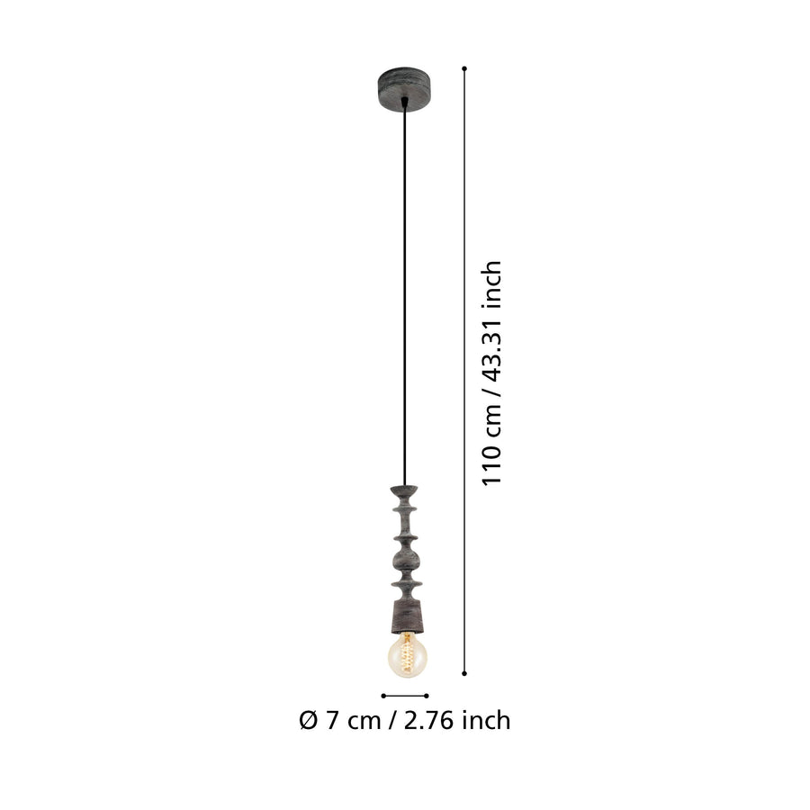 Schéma coté de la suspension indiquant hauteur 110 cm et diamètre 7 cm