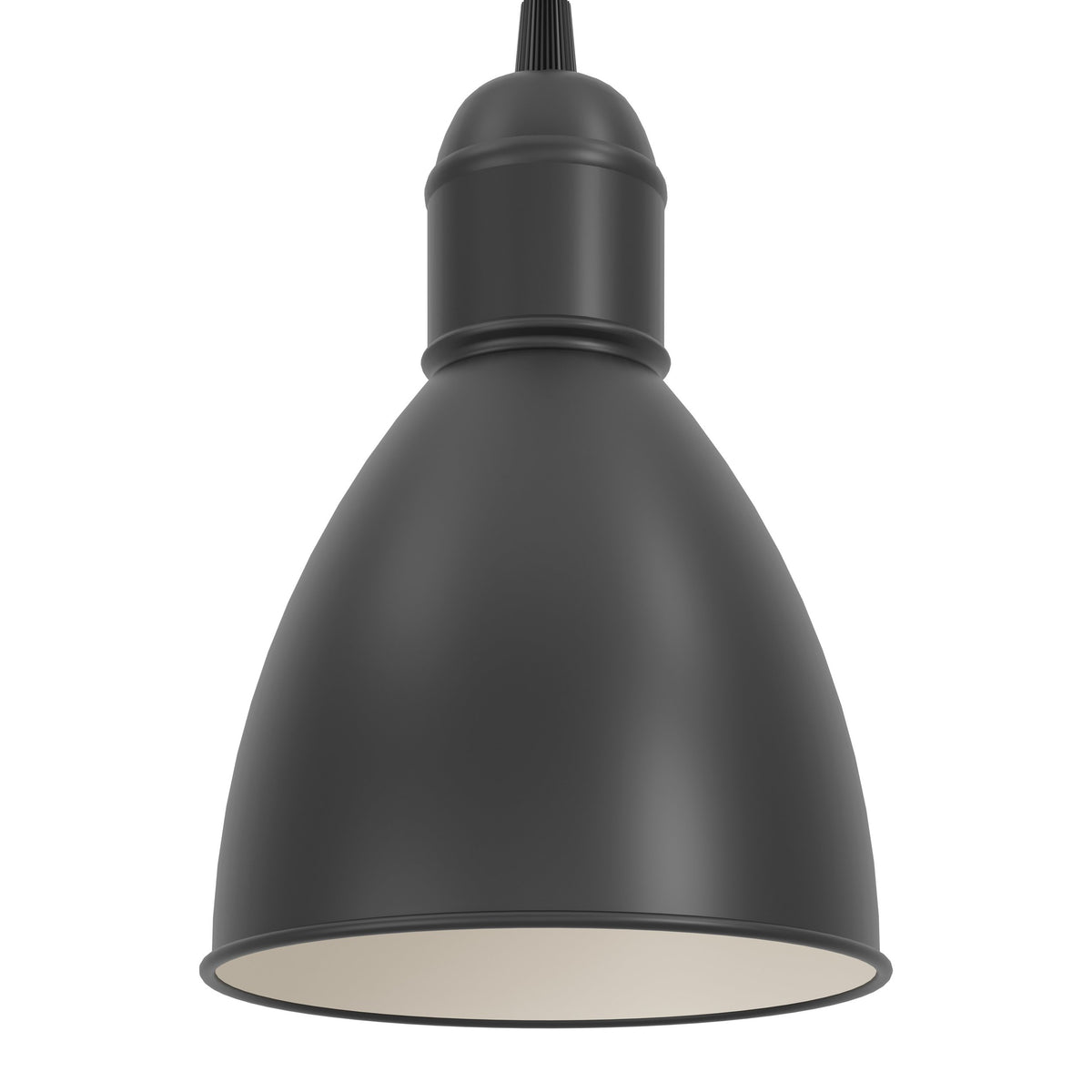 Gros plan sur un abat-jour conique noir mat et son intérieur blanc