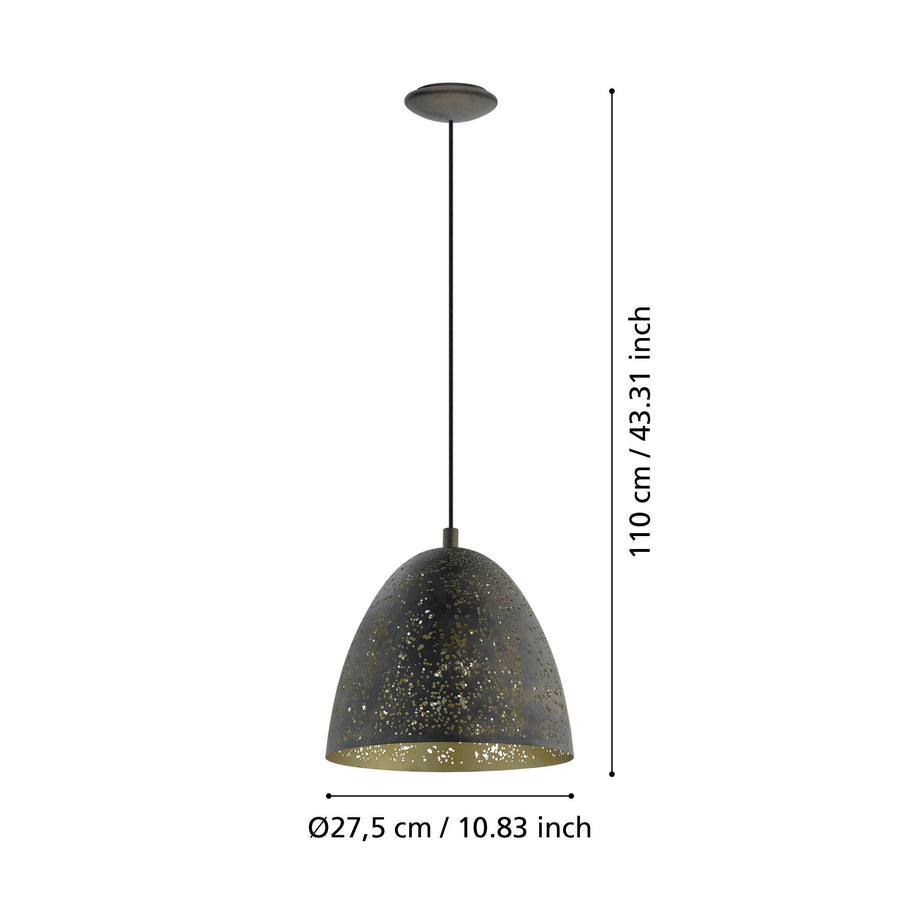 Schéma coté du luminaire : hauteur 110 cm et diamètre 27,5 cm de l'abat-jour