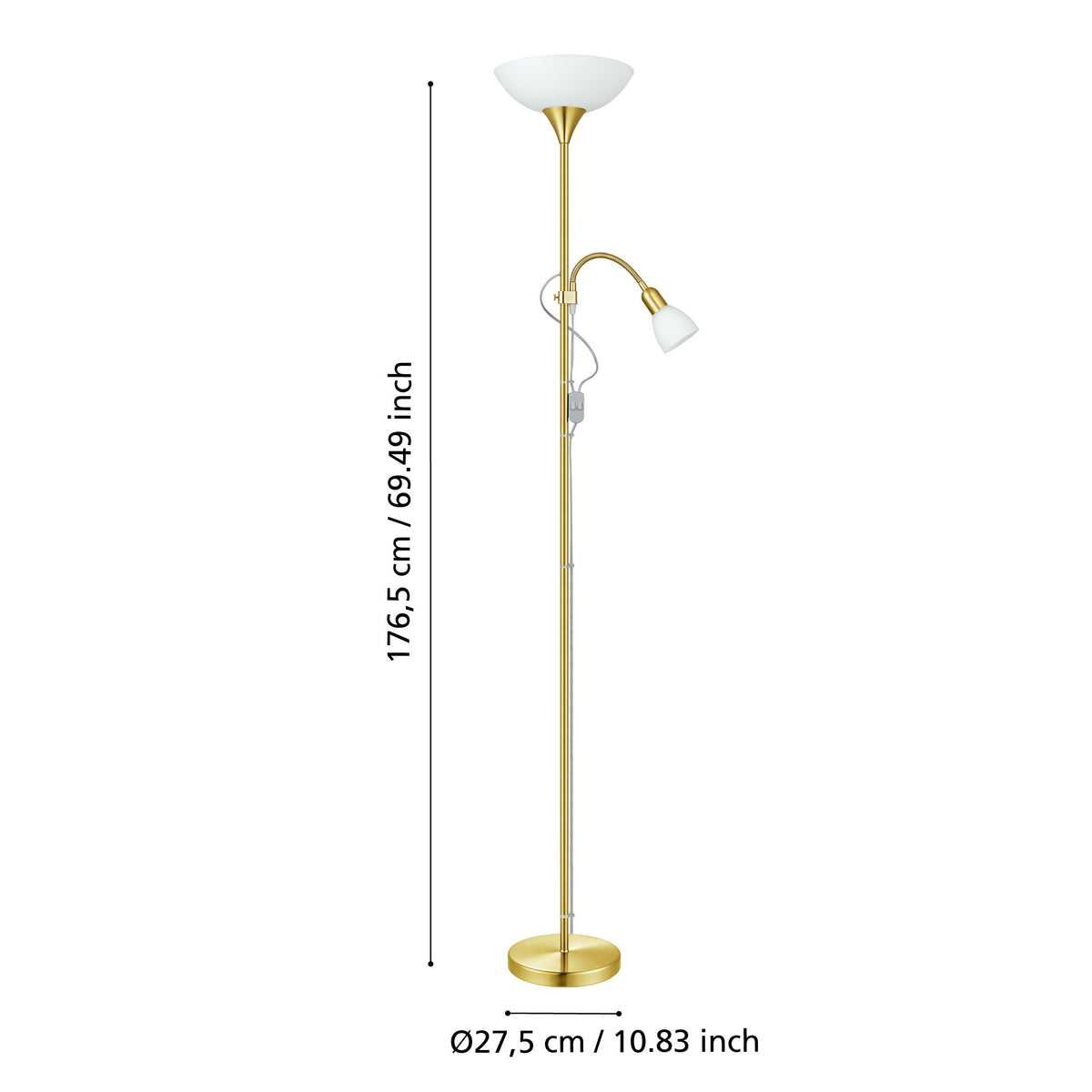 Lampadaire Up 2 laiton et blanc mat, verre
