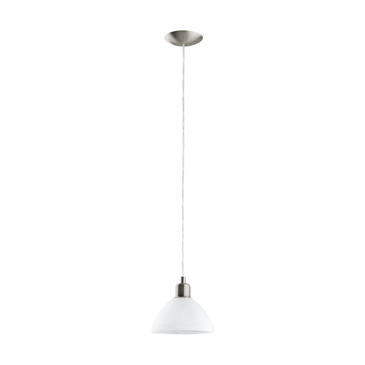 Vue d'ensemble du luminaire suspendu, abat-jour en forme de dôme blanc mat